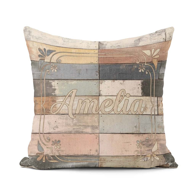 Custom Name Pastel Painted Wooden Plank Shabby Seamless Pattern Square Filled Cushion Throw Pillow Sofa Bed Home Decor Zip Washable UK Made