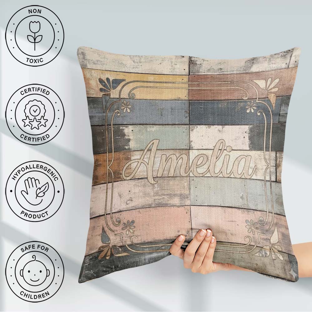 Custom Name Pastel Painted Wooden Plank Shabby Seamless Pattern Square Filled Cushion Throw Pillow Sofa Bed Home Decor Zip Washable UK Made