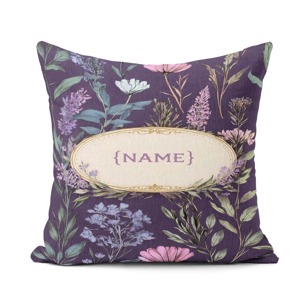 Custom Name Elegant Tropical Floral Leaves Blue Seamless Pattern Square Filled Cushion Throw Pillow Sofa Bed Home Decor Zip Washable UK Made