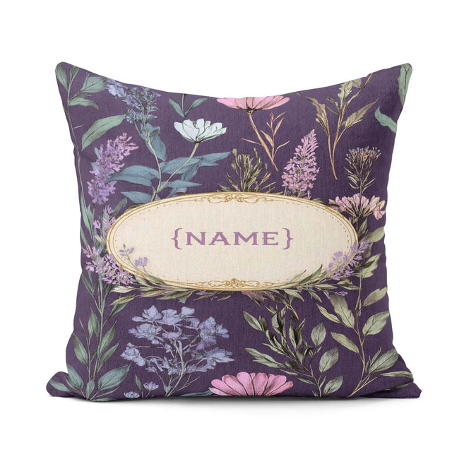 Custom Name Elegant Tropical Floral Leaves Blue Seamless Pattern Square Filled Cushion Throw Pillow Sofa Bed Home Decor Zip Washable UK Made