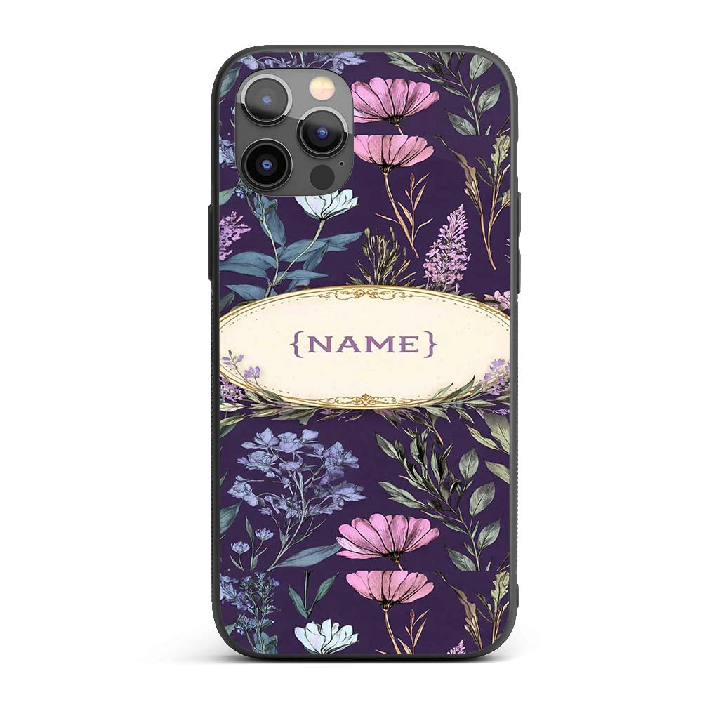 Elegant Tropical Floral Leaves Blue Background Custom Name Protective Phone Case Mobile Cover Durable Everyday Smartphone Shock Resistant