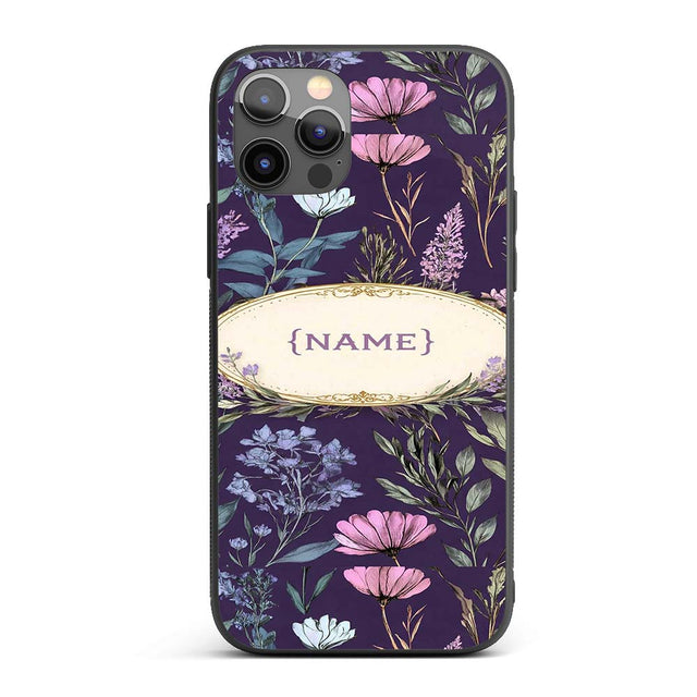 Elegant Tropical Floral Leaves Blue Background Custom Name Protective Phone Case Mobile Cover Durable Everyday Smartphone Shock Resistant