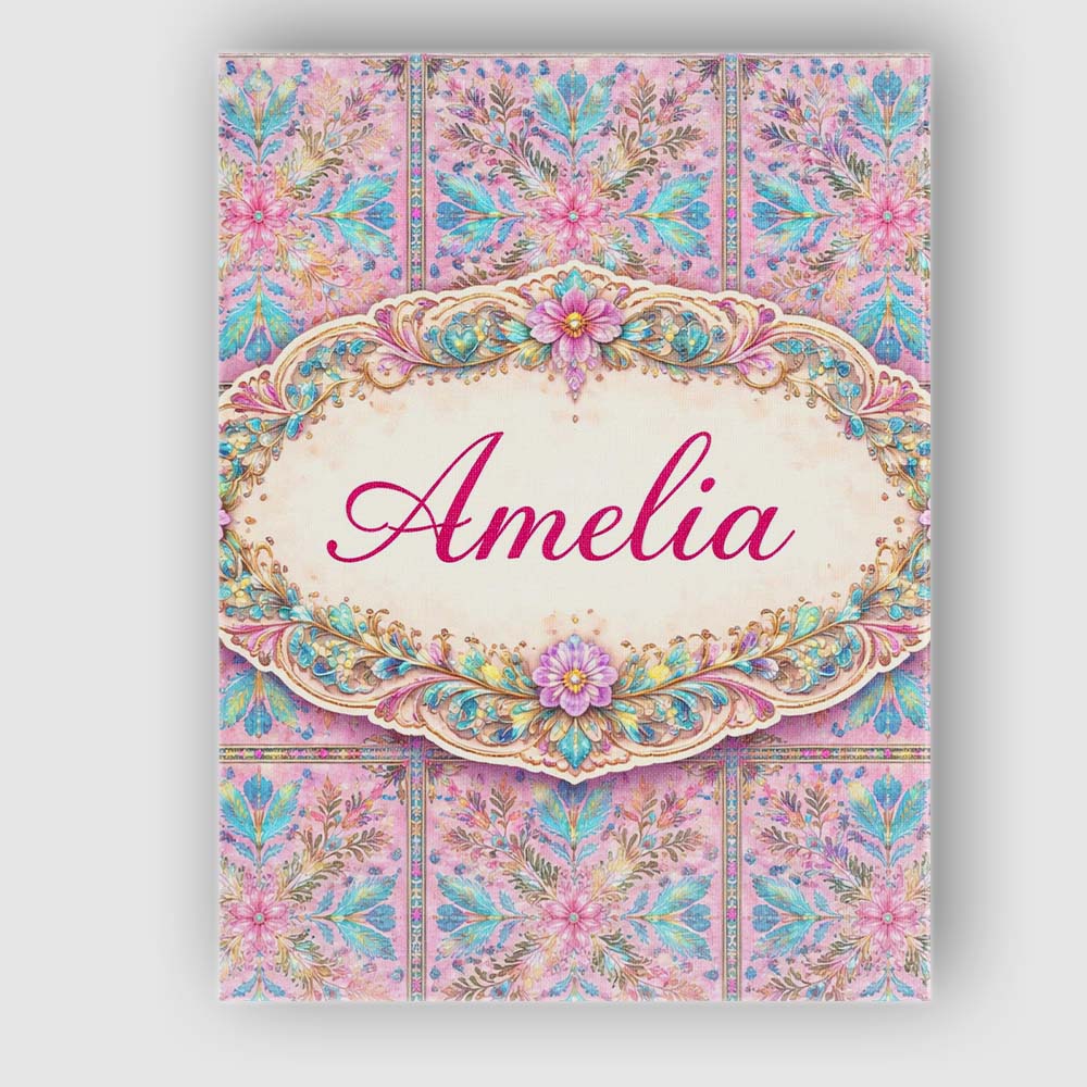 Personalised Name Pastel Pink Teal Folk Floral Tile Pattern Custom  Elegant Feature Canvas Wall Art Print Decor Picture Ready to Hang