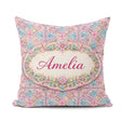 Custom Name Pastel Pink Teal Folk Art Floral Tile Pattern Lovely Square Filled Cushion Throw Pillow Sofa Bed Home Decor Zip Washable UK Made