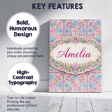 Personalised Name Pastel Pink Teal Folk Floral Tile Pattern Custom  Elegant Feature Canvas Wall Art Print Decor Picture Ready to Hang