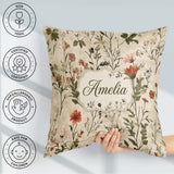 Custom Name Colorful Wildflower Meadow Botanical Seamless Lovely Square Filled Cushion Throw Pillow Sofa Bed Home Decor Zip Washable UK Made