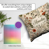 Custom Name Colorful Wildflower Meadow Botanical Seamless Lovely Square Filled Cushion Throw Pillow Sofa Bed Home Decor Zip Washable UK Made