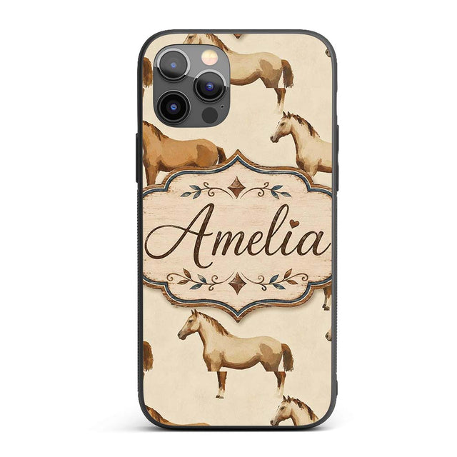 Rustic Brown Horse Farm Animal Seamless Pattern Custom Name Protective Phone Case Mobile Cover Durable Everyday Smartphone Shock Resistant