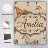 Personalised Name Rustic Brown Horse Farm Custom  Unique Gift Idea Elegant Feature Canvas Wall Art Print Decor Picture Ready to Hang