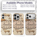 Rustic Brown Horse Farm Animal Seamless Pattern Custom Name Protective Phone Case Mobile Cover Durable Everyday Smartphone Shock Resistant