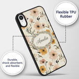 Neutral Linen Style Floral Botanical Seamless Custom Name Protective Phone Case Mobile Cover Durable Everyday Smartphone Shock Resistant