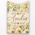 Soft Vintage Wildflower Botanical on Warm Neutral Background Lovely  Personalised Custom Name Super Soft Fleece Blanket Bed Sofa Throw