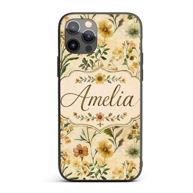 Soft Vintage Wildflower Botanical on Warm Neutral Custom Name Protective Phone Case Mobile Cover Durable Everyday Smartphone Shock Resistant