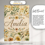 Soft Vintage Wildflower Botanical on Warm Neutral Background Lovely  Personalised Custom Name Super Soft Fleece Blanket Bed Sofa Throw