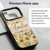 Soft Vintage Wildflower Botanical on Warm Neutral Custom Name Protective Phone Case Mobile Cover Durable Everyday Smartphone Shock Resistant