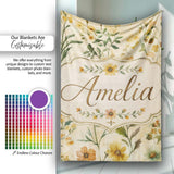 Soft Vintage Wildflower Botanical on Warm Neutral Background Lovely  Personalised Custom Name Super Soft Fleece Blanket Bed Sofa Throw