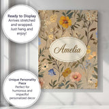 Personalised Name Elegant Garden Wildflowers Custom Bespoke  Contemporary Display Canvas Wall Art Print Decor Picture Ready to Hang