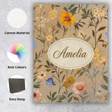 Personalised Name Elegant Garden Wildflowers Custom Bespoke  Contemporary Display Canvas Wall Art Print Decor Picture Ready to Hang
