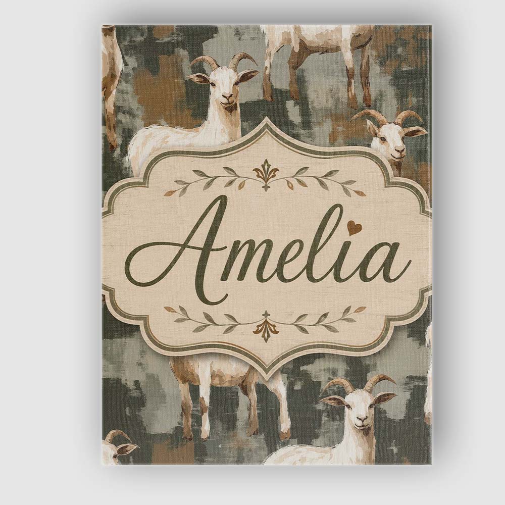 Personalised Name Rustic Farm Goat Animal Custom  Unique Gift Idea Elegant Feature Canvas Wall Art Print Decor Picture Ready to Hang