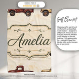Vintage Classic Pickup Truck Transport Seamless Pattern Lovely  Personalised Custom Name Super Soft Fleece Blanket Bed Sofa Throw