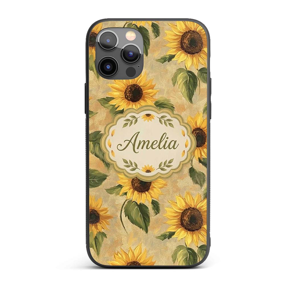Golden Sunflower Floral Rustic Garden Seamless Custom Name Protective Phone Case Mobile Cover Durable Everyday Smartphone Shock Resistant