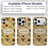 Golden Sunflower Floral Rustic Garden Seamless Custom Name Protective Phone Case Mobile Cover Durable Everyday Smartphone Shock Resistant