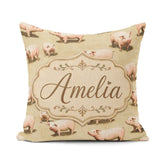 Custom Name Cute Farm Pig Animal Illustration Seamless Pattern Square Filled Cushion Throw Pillow Sofa Bed Home Decor Zip Washable UK Made