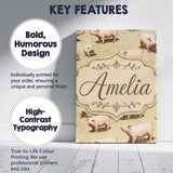 Personalised Name Cute Farm Pig Animal Custom  Modern Room Accent Elegant Feature Canvas Wall Art Print Decor Picture Ready to Hang