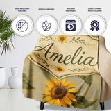 Vintage Sunflower Botanical Rustic Field Seamless Pattern Lovely  Personalised Custom Name Super Soft Fleece Blanket Bed Sofa Throw