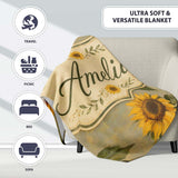 Vintage Sunflower Botanical Rustic Field Seamless Pattern Lovely  Personalised Custom Name Super Soft Fleece Blanket Bed Sofa Throw