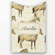 Vintage Rustic Horse Illustration Farm Animal Seamless Pattern  Personalised Custom Name Super Soft Fleece Blanket Bed Sofa Throw