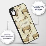Vintage Rustic Horse Illustration Farm Animal Custom Name Protective Phone Case Mobile Cover Durable Everyday Smartphone Shock Resistant