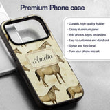 Vintage Rustic Horse Illustration Farm Animal Custom Name Protective Phone Case Mobile Cover Durable Everyday Smartphone Shock Resistant