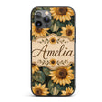 Rich Painterly Sunflower Floral Dark Background Custom Name Protective Phone Case Mobile Cover Durable Everyday Smartphone Shock Resistant