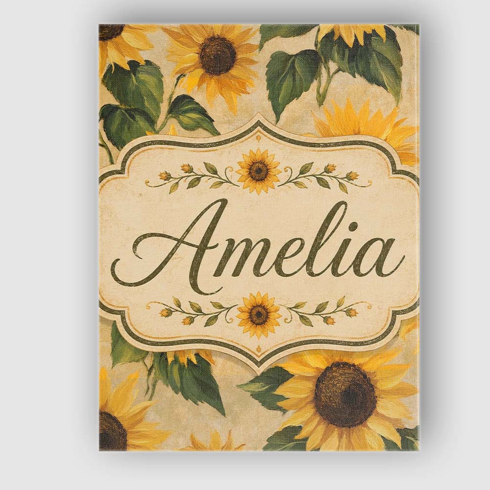 Personalised Name Classic Sunflower Botanical Custom Unique Gift Idea Modern Room Accent Canvas Wall Art Print Decor Picture Ready to Hang