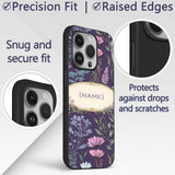 Elegant Tropical Floral Leaves Blue Background Custom Name Protective Phone Case Mobile Cover Durable Everyday Smartphone Shock Resistant