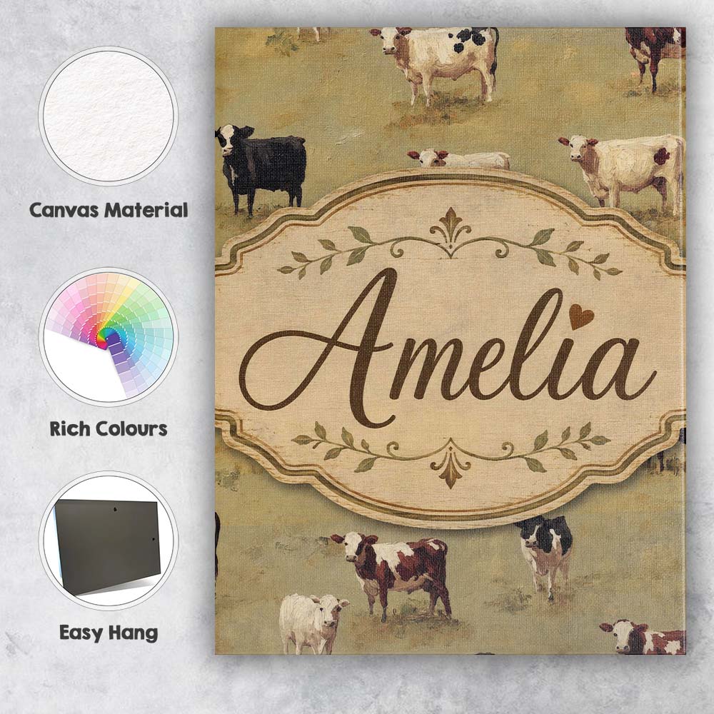 Personalised Name Farm Cow Cattle Pasture Custom  Unique Gift Idea Elegant Feature Canvas Wall Art Print Decor Picture Ready to Hang