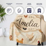 Rustic Chicken Hen Farmyard Illustration Seamless Pattern Lovely  Personalised Custom Name Super Soft Fleece Blanket Bed Sofa Throw