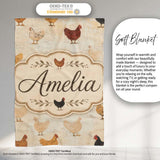 Rustic Chicken Hen Farmyard Illustration Seamless Pattern Lovely  Personalised Custom Name Super Soft Fleece Blanket Bed Sofa Throw