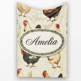 Country Farm Chicken Variety Illustration Seamless Pattern Lovely  Personalised Custom Name Super Soft Fleece Blanket Bed Sofa Throw
