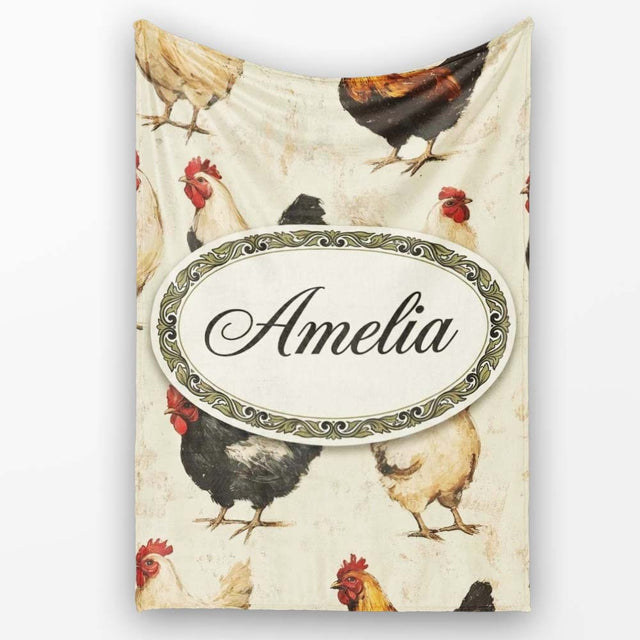 Country Farm Chicken Variety Illustration Seamless Pattern Lovely  Personalised Custom Name Super Soft Fleece Blanket Bed Sofa Throw