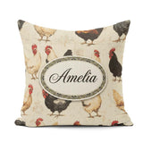Custom Name Country Farm Chicken Variety Seamless Pattern Lovely Square Filled Cushion Throw Pillow Sofa Bed Home Decor Zip Washable UK Made