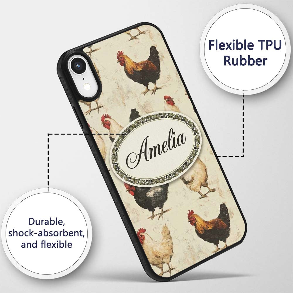 Country Farm Chicken Variety Decorative Design Custom Name Protective Phone Case Mobile Cover Durable Everyday Smartphone Shock Resistant
