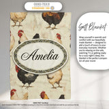 Country Farm Chicken Variety Illustration Seamless Pattern Lovely  Personalised Custom Name Super Soft Fleece Blanket Bed Sofa Throw