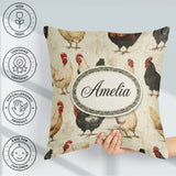 Custom Name Country Farm Chicken Variety Seamless Pattern Lovely Square Filled Cushion Throw Pillow Sofa Bed Home Decor Zip Washable UK Made