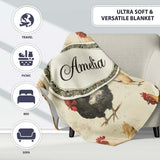 Country Farm Chicken Variety Illustration Seamless Pattern Lovely  Personalised Custom Name Super Soft Fleece Blanket Bed Sofa Throw