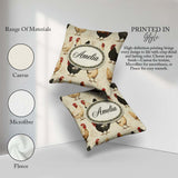 Custom Name Country Farm Chicken Variety Seamless Pattern Lovely Square Filled Cushion Throw Pillow Sofa Bed Home Decor Zip Washable UK Made