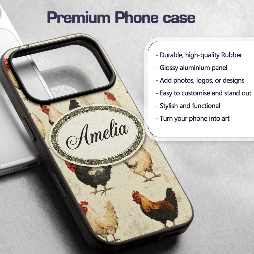 Country Farm Chicken Variety Decorative Design Custom Name Protective Phone Case Mobile Cover Durable Everyday Smartphone Shock Resistant