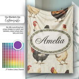 Country Farm Chicken Variety Illustration Seamless Pattern Lovely  Personalised Custom Name Super Soft Fleece Blanket Bed Sofa Throw