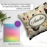 Custom Name Country Farm Chicken Variety Seamless Pattern Lovely Square Filled Cushion Throw Pillow Sofa Bed Home Decor Zip Washable UK Made